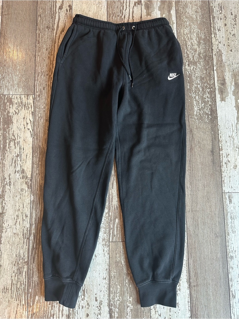 Nike Black Men's Fleece Jogger Sweatpants with White Logo